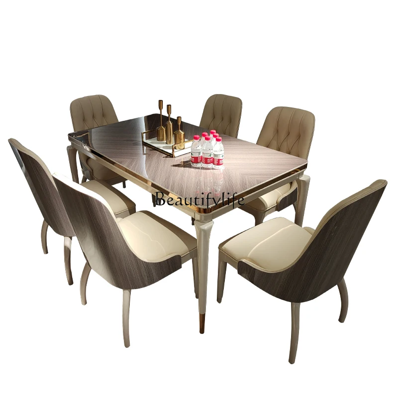 

*Hong Kong-style dining table modern light luxury atmosphere dining table and chair combination small apartment