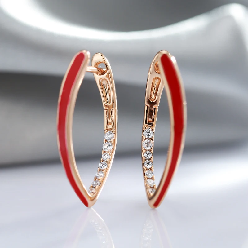 Kinel New Fashion 585 Rose Gold Color Red Enamel Drop Earrings For Women Girl Wedding Party Natural Zircon Eardrop Jewelry