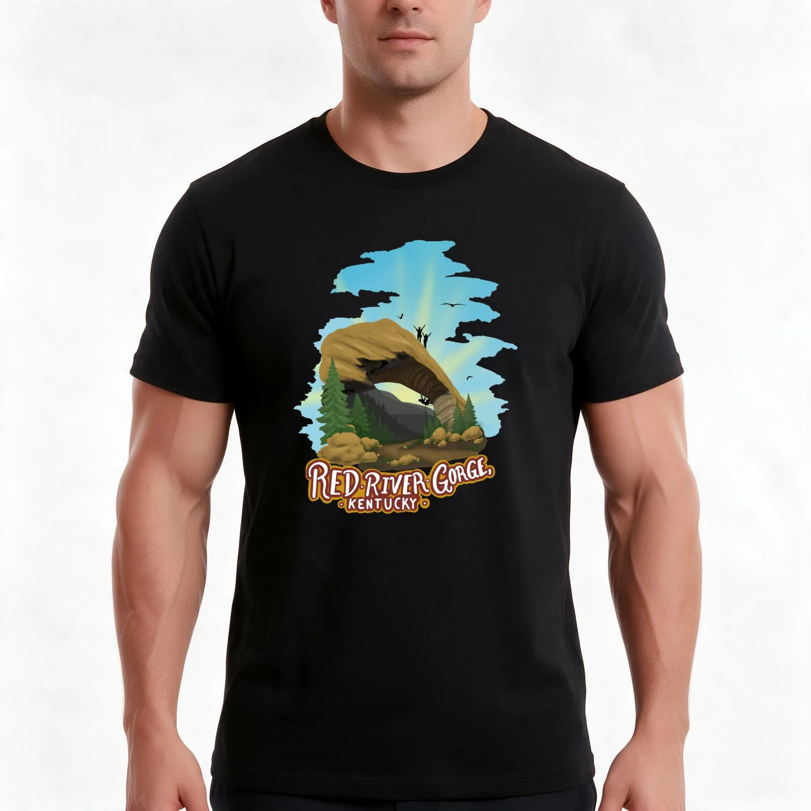 Red River Gorge Natural Bridge Scene T-Shirt Summer Casual Cotton Tee Oversized Streetwear Tops Vintage Graphic Print