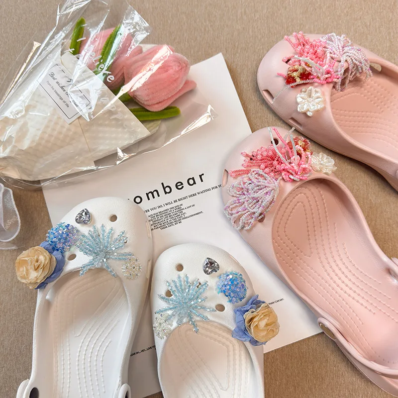Ballet Hole Shoes Accessories 2026 Korean Fashion Beads Crystal Pearl Shoe Buckle Flower DIY Removable Shoe Decorations 1 Set
