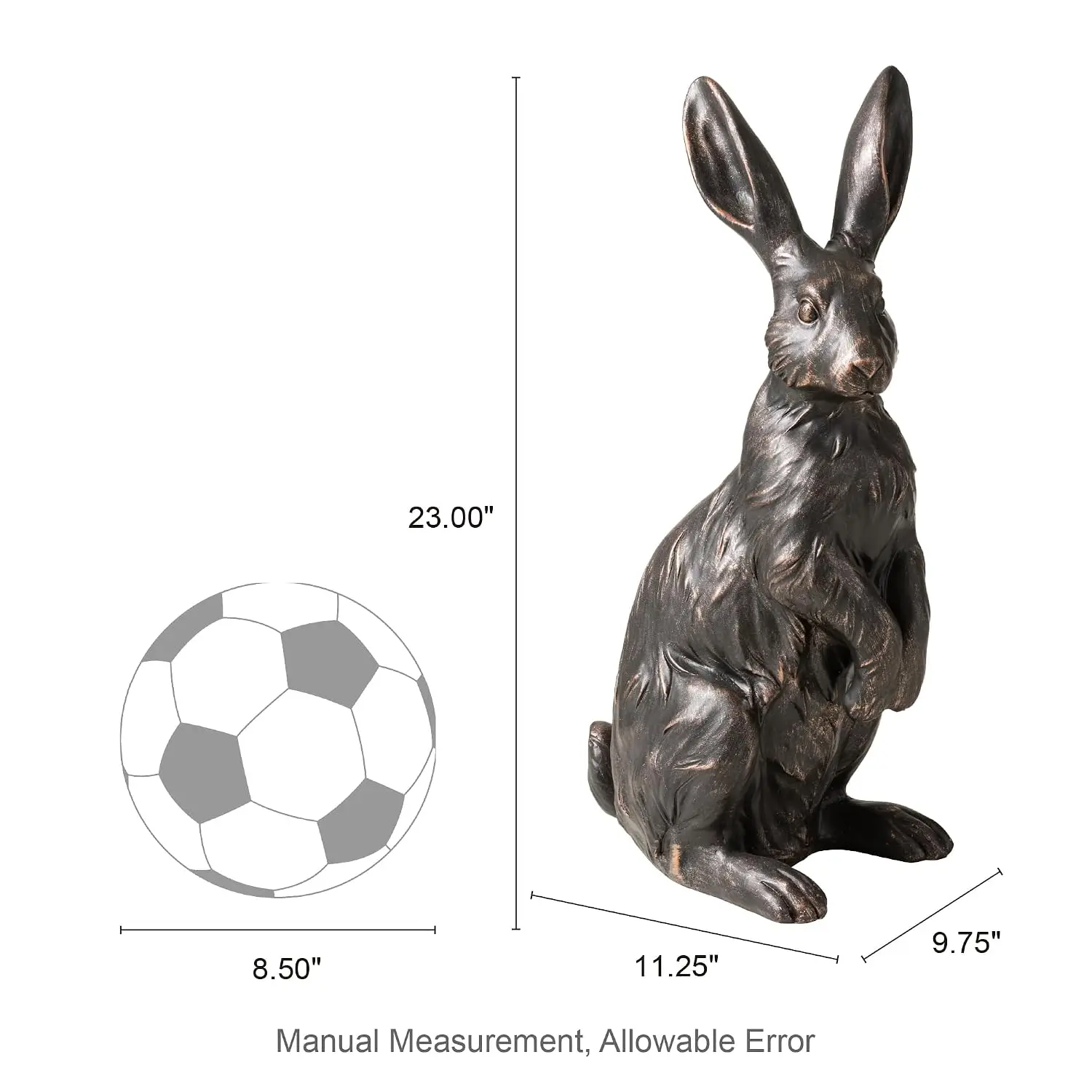Bronze Rabbit Statue, 23 Inch Tall Standing Garden Bunny Sculpture, Outdoor MGO Animal Decor for Patio, Yard, Home Easter Gift