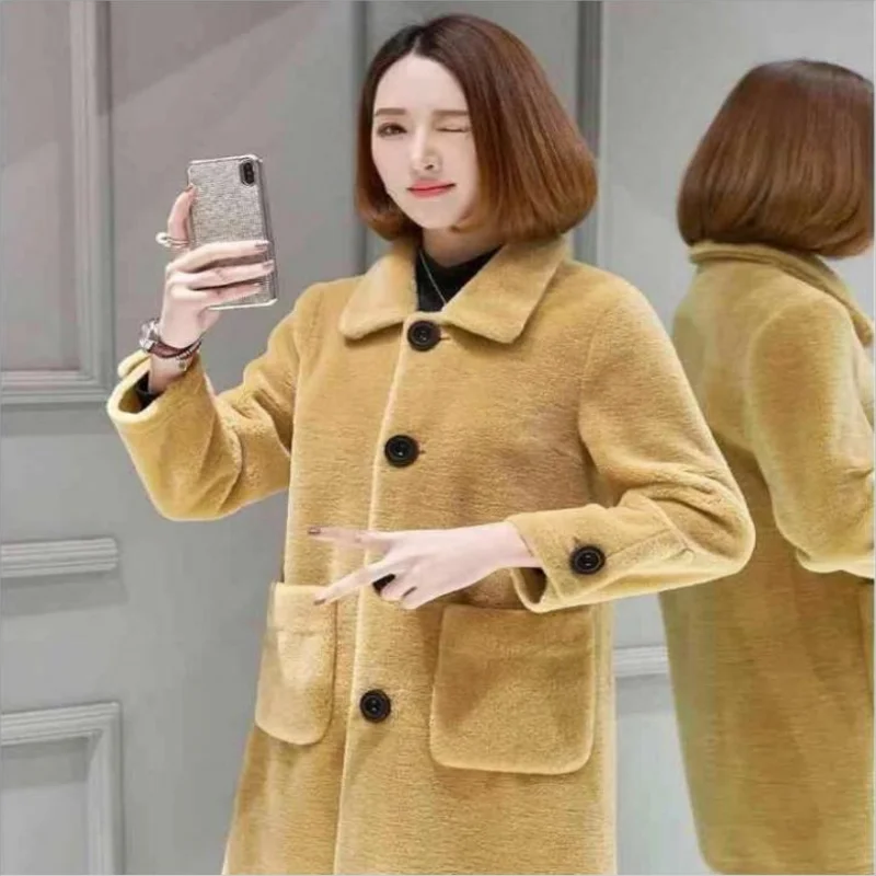 Imitation Lamb Wool Coat Medium Long Particle Shearling Temperament Coat Skin Hair One Body Autumn And Winter Lamb Cashmere