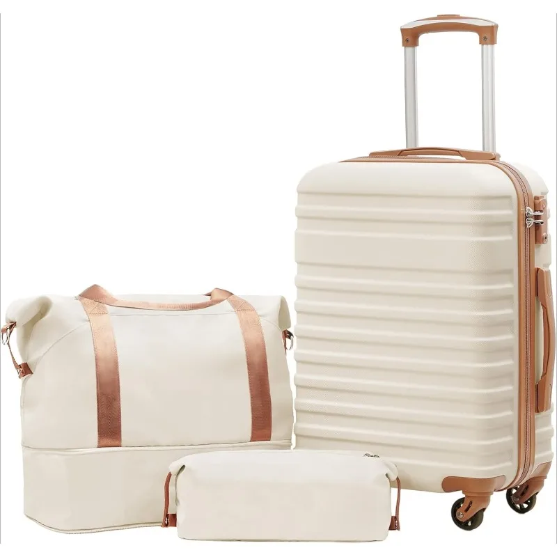 

Suitcase Set 3 Piece Carry On Hardside Luggage with TSA Lock Spinner Wheels (White, S(20in))