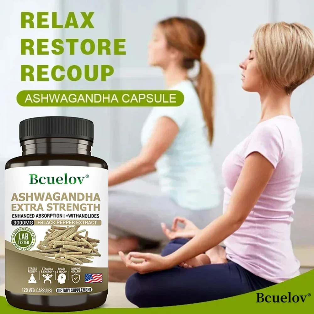 Экстракт ашваганды, 3000 мг, антистрессовая добавка для беспокойства корней — поддерживает лучший сон, настроение, энергия, 120 капсул