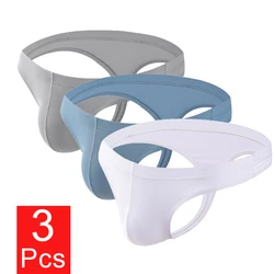 3PCS/lot Mens Underwear T-Back Briefs Sexy Breathable G-string Thong Jockstrap Ice Silk Fashion Panties Tanga Male Underpants