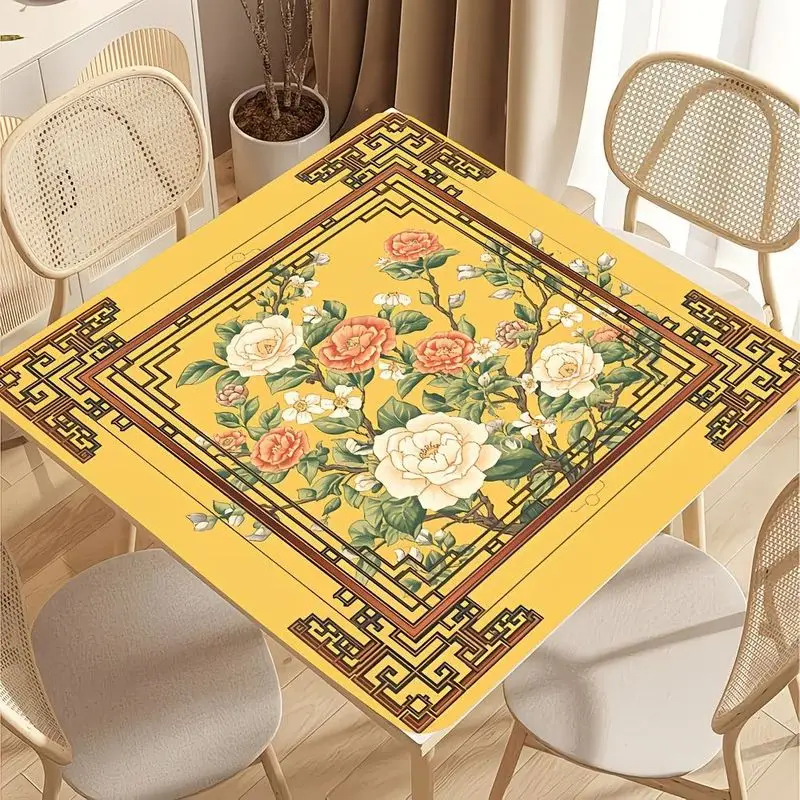 Peony Flower Chinese Pattern Frame Board Mahjong Game Table Mat Anti-Slip Noise Reduction for Home Party Card Playing Decor