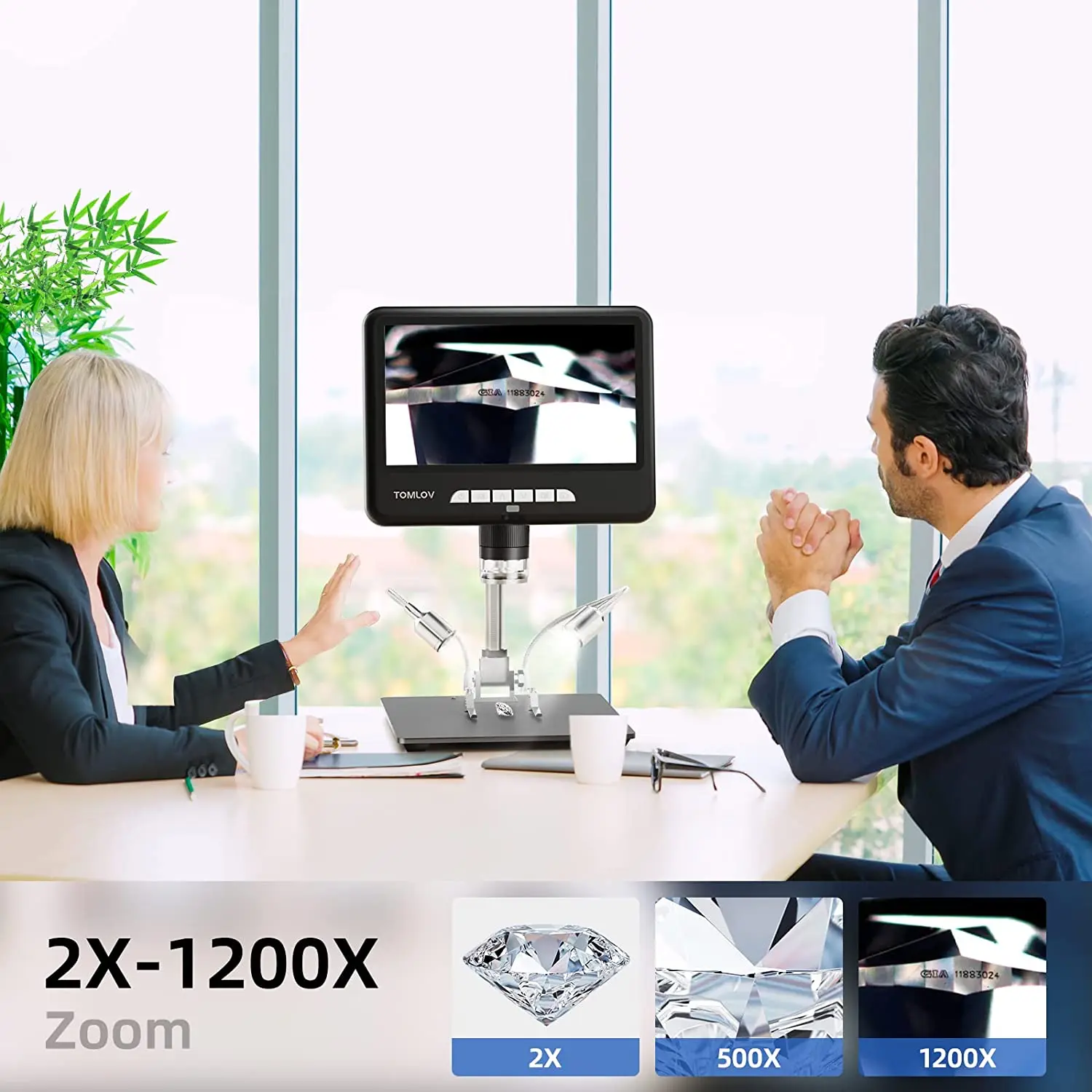 Tomlov DM402 PRO กล้องจุลทรรศน์ดิจิตอล2K 1200x10.1นิ้ว IPS HD กล้องจุลทรรศน์พร้อมหน้าจอ buttom