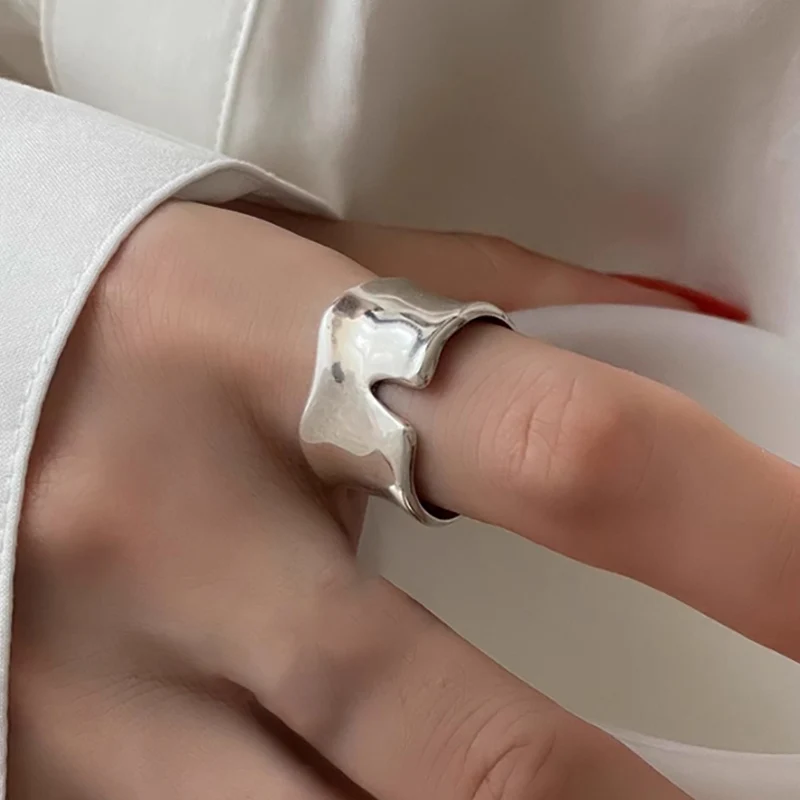 Mewanry Silver Color Smooth Irregular Geometric Rings For Women Couples Simple Trendy Elegant Handmade Birthday Jewelry Gifts