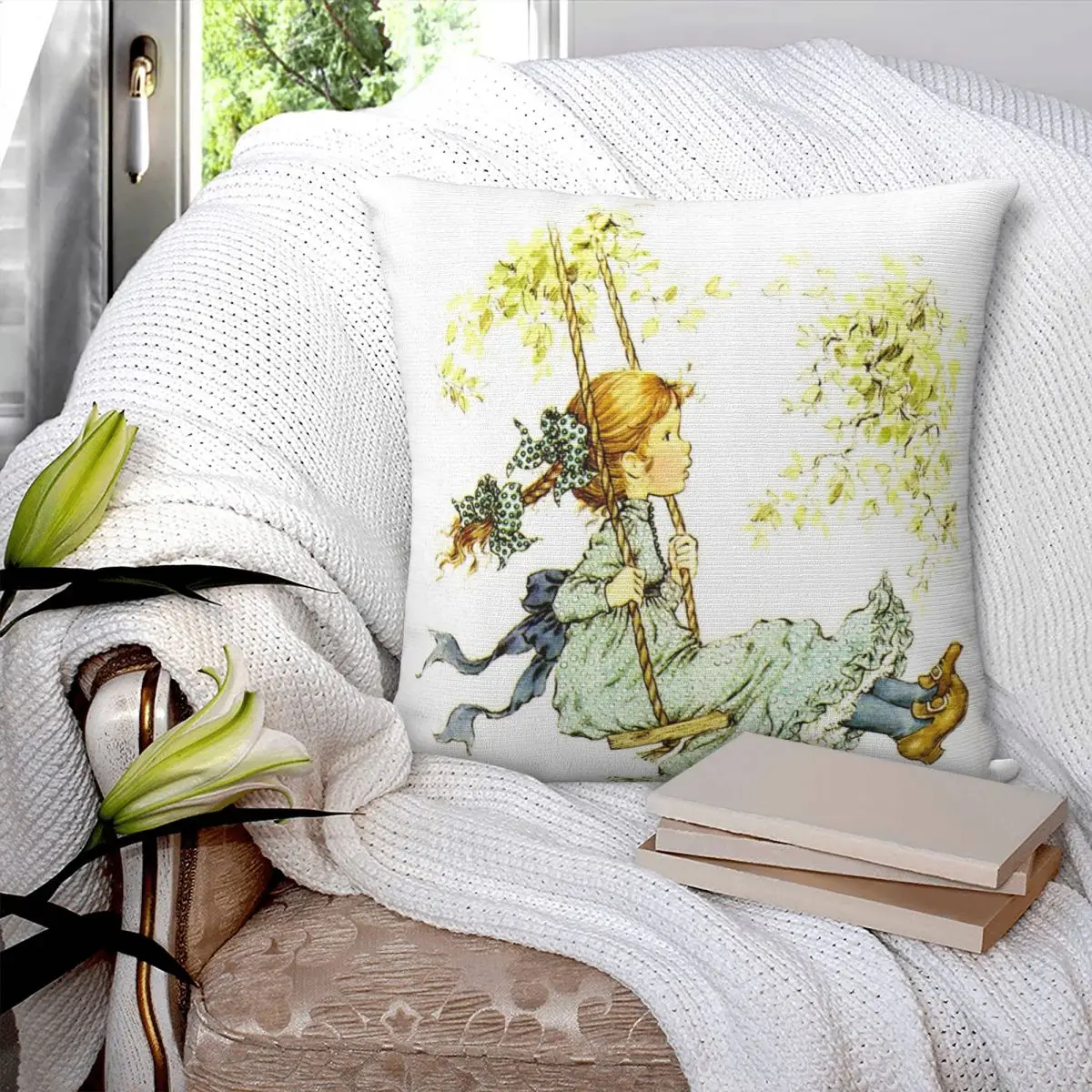 Sarah Kay Swing Girl Square Pillowcase Pillow Cover Polyester Cushion Decor Comfort Throw Pillow for Home Car