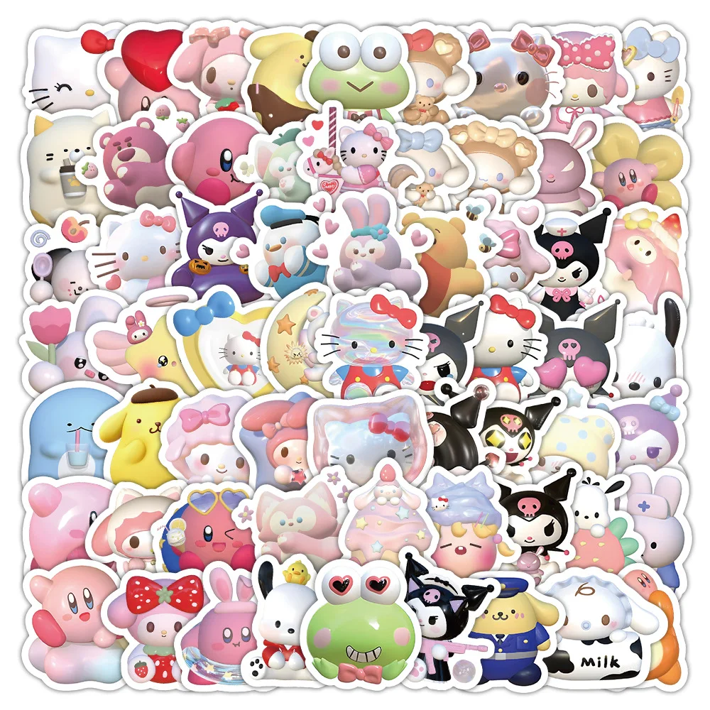 100PCS Kawaii Sanrio Melody Hello Kitty Stickers Kuromi Cartoon Decals DIY Phone Laptop Scrapbook Bike Decoration Graffiti Gift