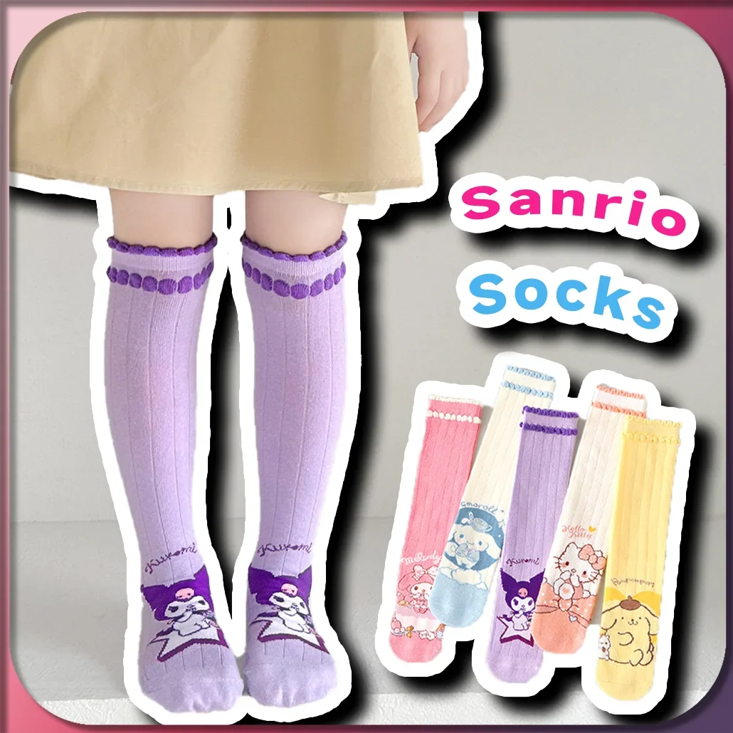 Kawaii Kuromi Over-The-Calf Socks for Kids Sanrio Hello Kitty My Melody Pompompurin Cinnamoroll Girls Lolita Knee High Socks