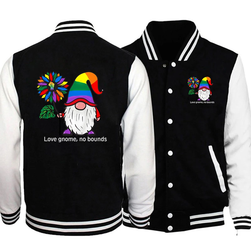 Women Bomber Jacket Love Gnomes No Bounds Lgbt Community Gay Pride Month Fashion Baseball Uniform Oversize Coats Harajuku Jacket