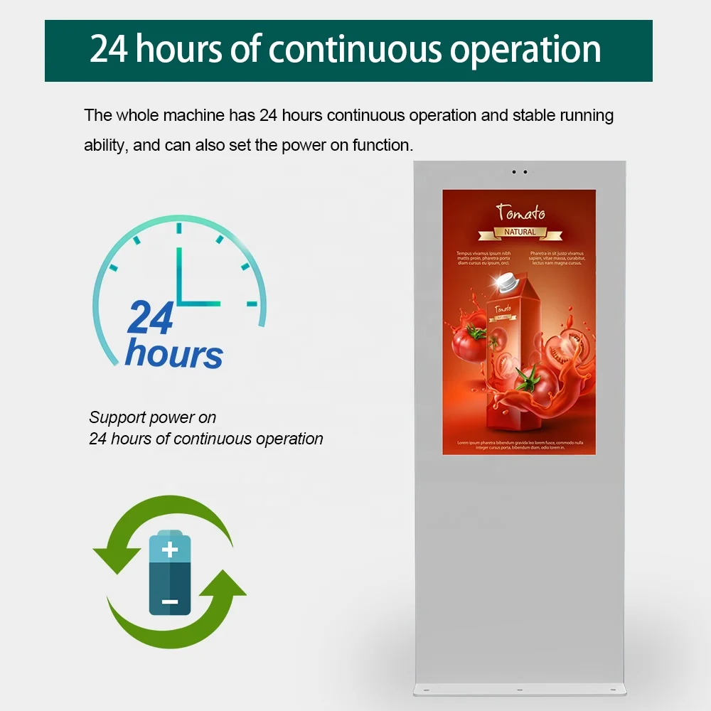 55 65 75 86 Inch Outdoor Vertical LCD Advertising Kiosk 4k Resolution Waterproof High Brightness Outdoor Digital Signage