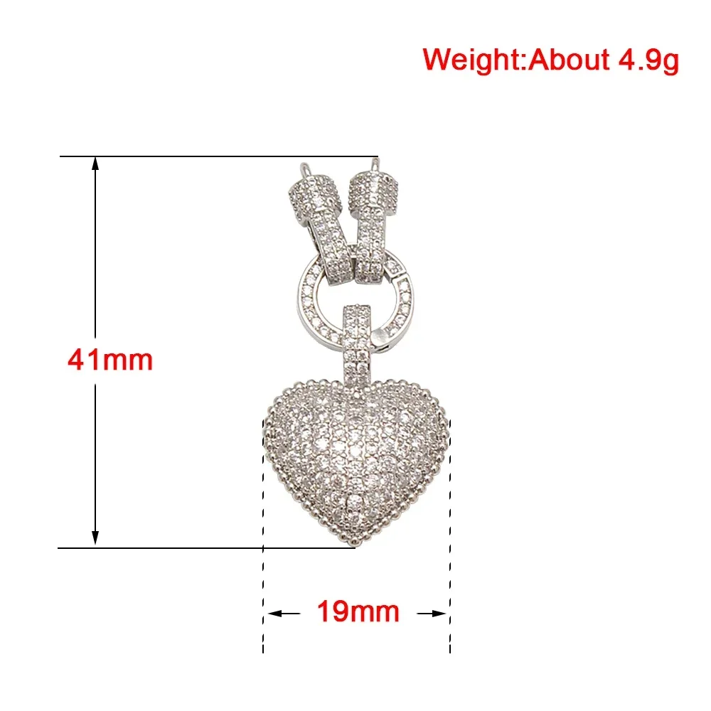 DIY Necklace Making Supplies Paved Artificial Stone Zircon Heart-Shaped Color Pendant Connector Clasp Chain Bracelet Accessories