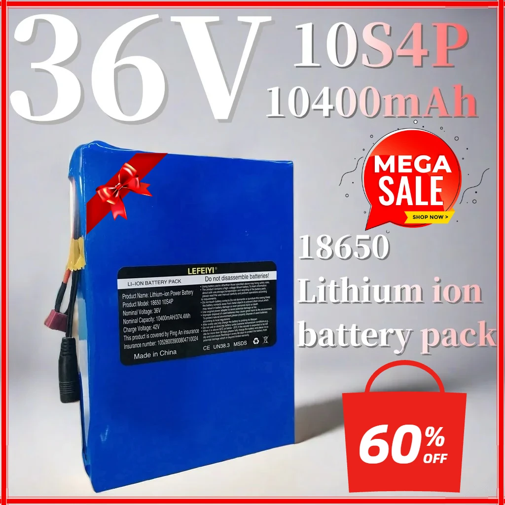 

36V 10.4AH Suitable for 10S4P 10400mAh lithium-ion 18650 auxiliary electric commuting, commuting tool battery pack