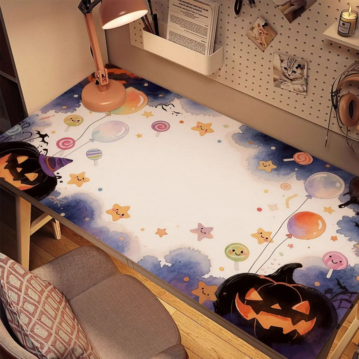 PU Leather Mouse Pad Y2k Sweet Cool Halloween Pumpkin Candy Mouse Pad Office Desk Mat Waterproof Non-Slip PU Desk Blotter Pad