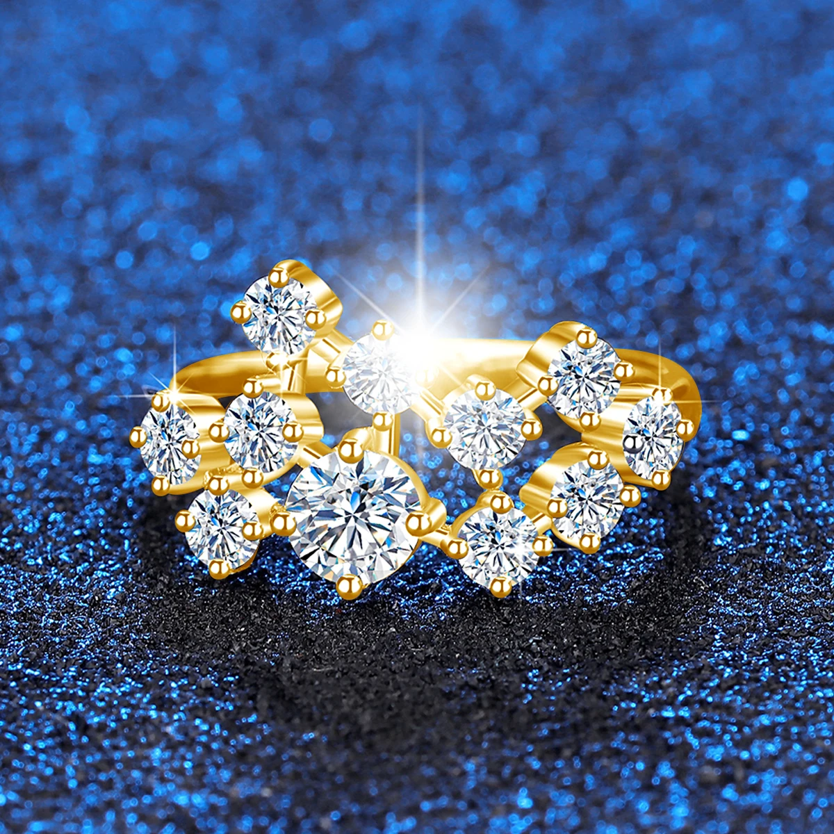 Trendige Moissanit-Ringe mit vielen Steinen in D-Farbe, zertifizierter Luxus-Designerschmuck für Frauen, funkelndes, einzigartiges Geschenk für Damen. – Detail 2