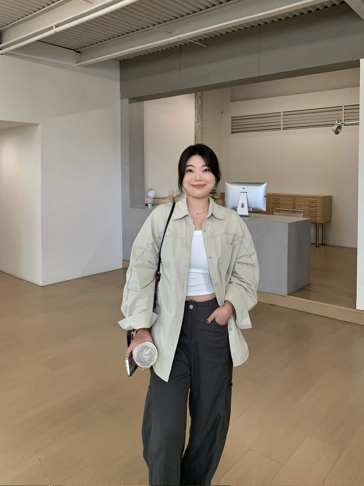 

Slimming Effectiven Loose Women's plus Size Lazy Sle Outerwear irt Cotton Long Sve Autumn Faion Lin Daxiao