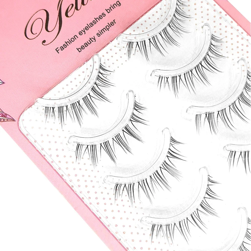 Yelix 5 Pairs Air False Eyelashes Short Eyelashes Natural Thin Clear Band Lashes Thai Makeup Eyelash Extension Supplies