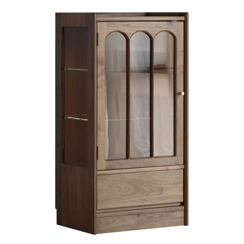Nordic retro wine cabinet, black walnut TV low cabinet