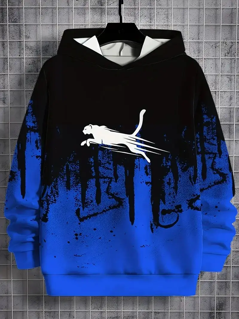 

Men's color leopard print hoodie, fashion casual long-sleeved hoodie, suitable for outdoor wear, complimentary boyfriend