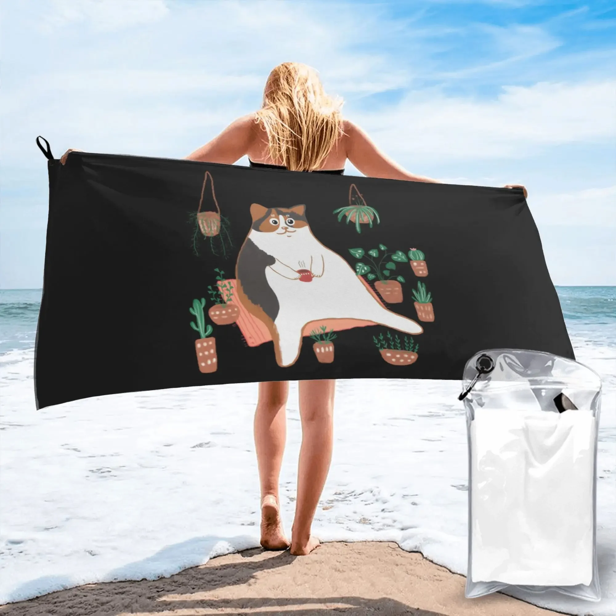 

Calico Cat With Pot Plants Cat For Mom Beach Towel Soft Microfiber Quick Dry Absorbent Quick Towels For Yoga