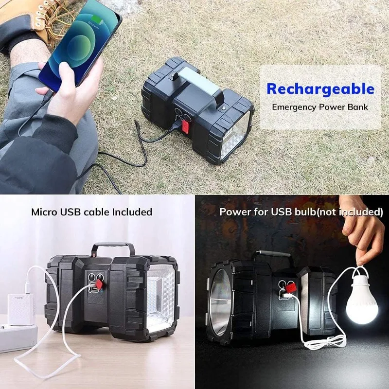 Heldere Oplaadbare Zaklamp, Jodk Draagbare Handheld Spotlight Zoeklicht 20000Mah 4000lm Met 3 + 4 Led-Lichtmodi, Xlarge