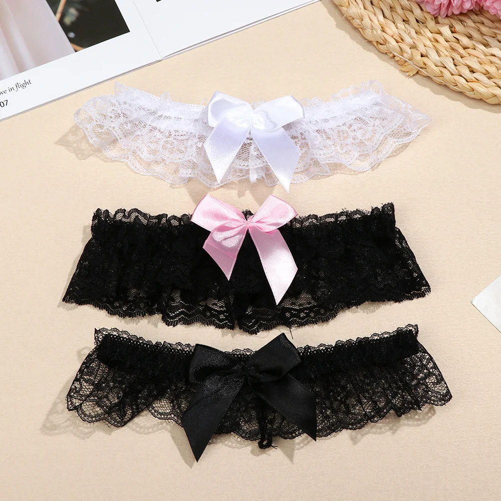 Porte-jarretelles en dentelle avec nœud papillon pour femme, lingerie sexy, boucle de jambe, jarretelles de mariage, patients cosplay, bas de mode,