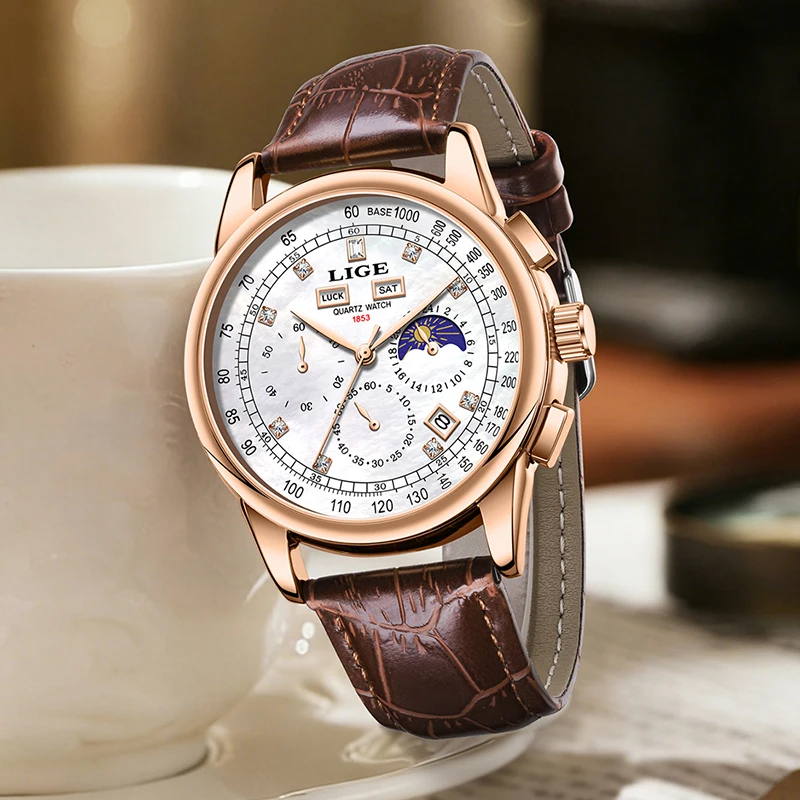 LIGE Men Watch Fashion Business Leather Watch For Men Casual Military Quartz Chronograph Male Waterproof Watches Montre Homme