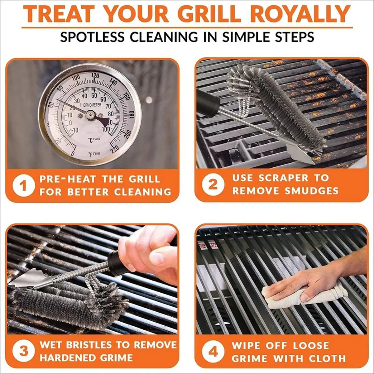 &A11I Stainless Steel BBQ Grill Brush, Non-Stick Wire Bristles,Barbecue Cleaning Tool, Essential Grill Accessories