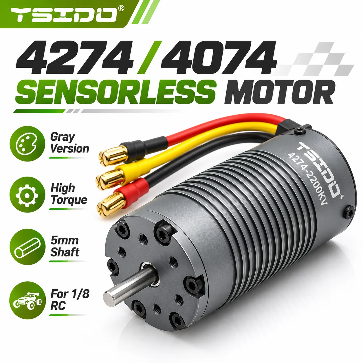 YSIDO RC Motor 4274 Sensorless Brushless Motor with 40-42mm Dual Cooling Fan Heatsink Combo Set for 1/7 1/8 RC Buggy Monster Car