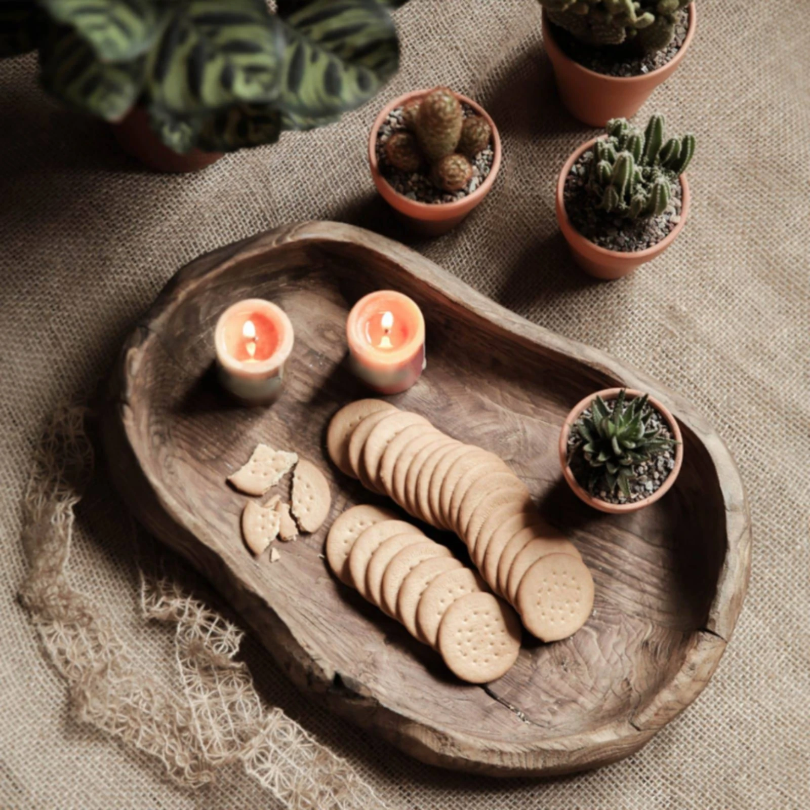 Freeform Wooden Tray Artisanal Wooden Snack Tray Serving Platter Hollowed Home Decor Shallow Rim