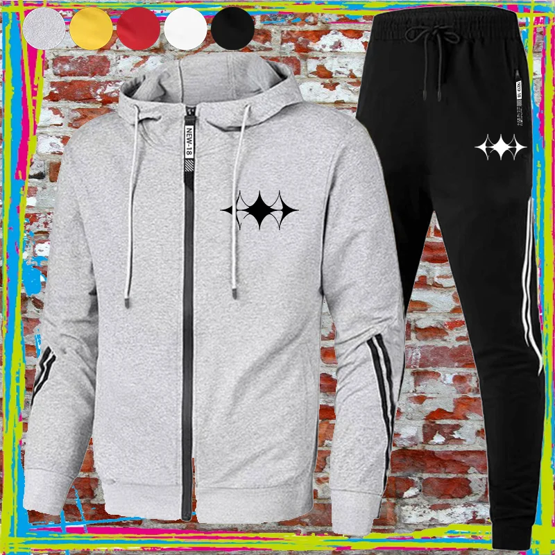 New men's sportswear cardigan zipper hoodie + sweatpants 2-piece set fashion casual jogging sportswear sui