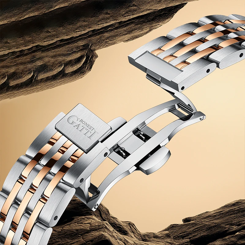 BONEST GATTI Orologio automatico da uomo 42mm Orologio da polso meccanico di lusso 5ATM Zaffiro Quadrante scheletrato luminoso Sole Luna 24 ore