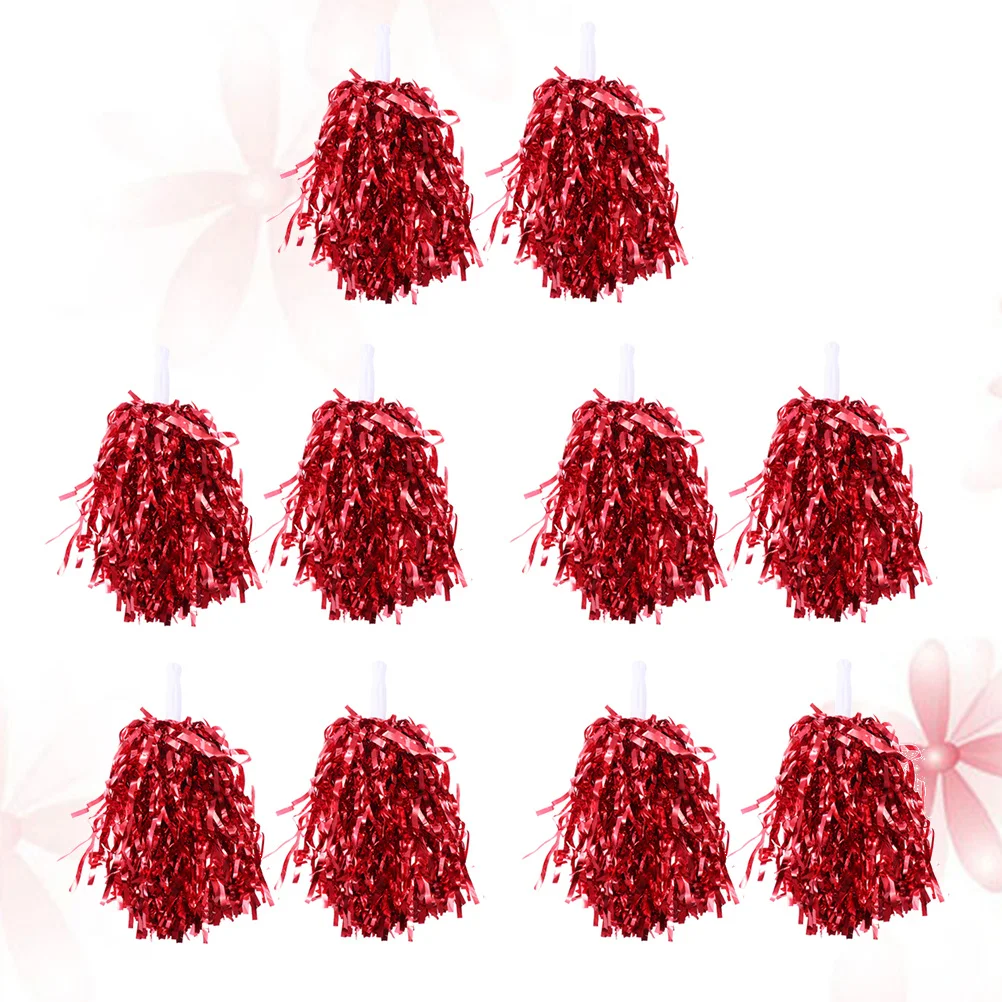 

10 pcs 25G Cheerleader Pom Poms Glitter Plastic Lightweight Flower Balls With Handle For Kids Sports Events