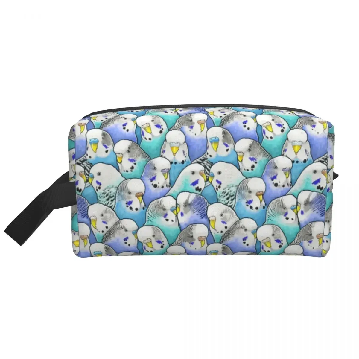 

Custom Travel Blue Budgies Parakeet Pattern Toiletry Bag Fashion Makeup Cosmetic Organizer Women Beauty Storage Dopp Kit Box