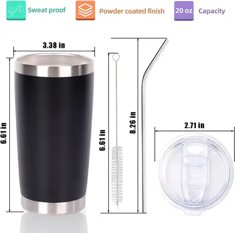 वैक्यूम इंसुलेटेड डबल वॉल कॉफ़ी ट्रैवल टम्बलर पाउडर कोटेड मग थर्मल कप स्प्लैश प्रूफ स्लाइडिंग ढक्कन के साथ 20 औंस 10 best sales 20 औंस का गिलास - №5