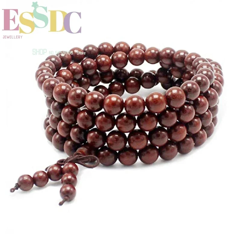 Dropship Authentic Vietnamese Red Wood Chain  108*8mm Beads Mala  Male and Female Chinese Knot Elastic Bracelet