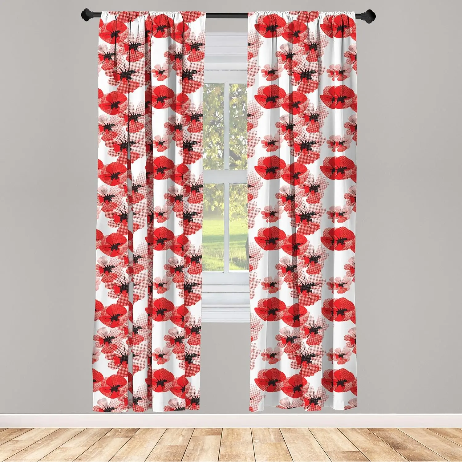 Red Poppy Flower Print Curtains for Living Room Bedroom Window Treatment Floral Home Decor