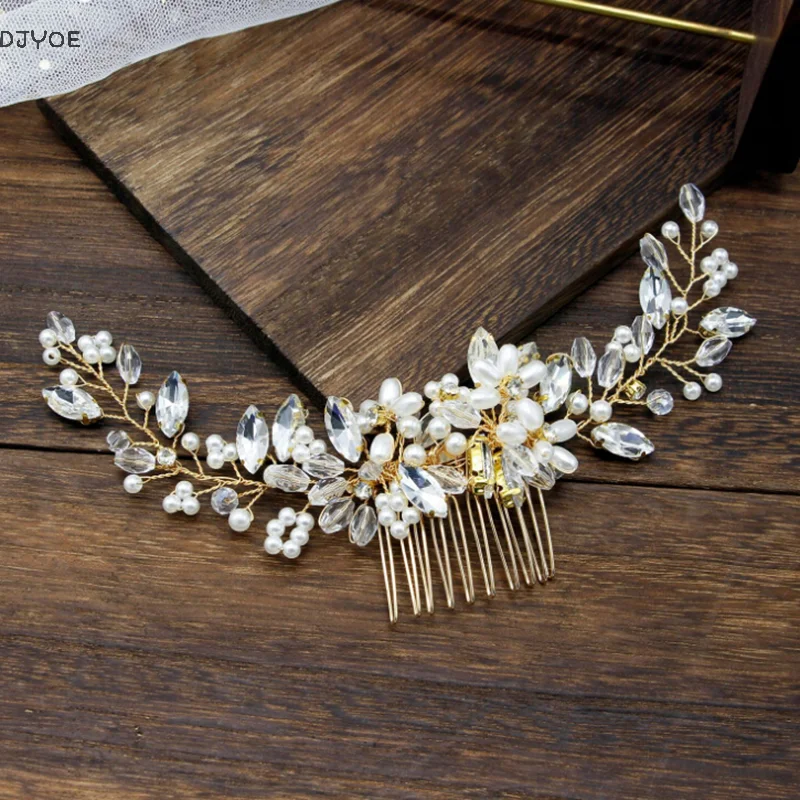 Lujoso peine para el pelo de novia, diadema de Tiara con Clip de cuentas de perlas para boda, nuevo