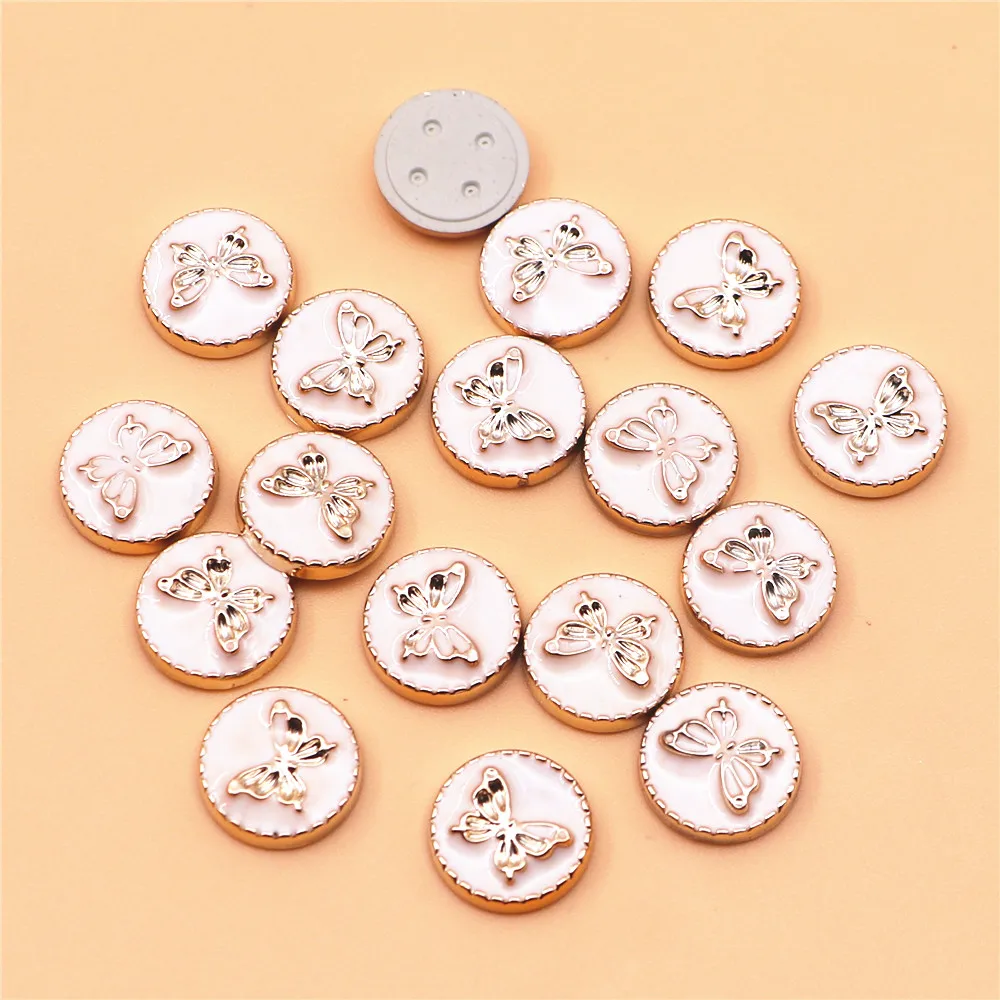 50PCS 11.5mm Black/White Enamel Butterfly Golden Plastic Flatback Button DIY Decoration Jewelry/Craft Scrapbook Accessories
