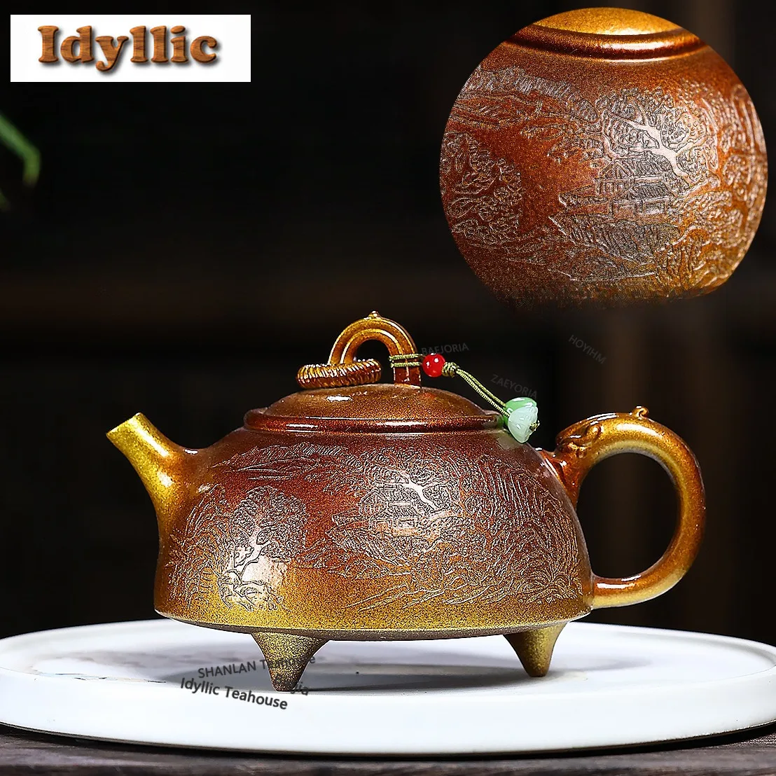 HOYIHM 400ml High-end Yixing Purple Clay Teapots Handmade Tripodia Pot Raw Ore Shell Roasting Mud Kettle Zisha Tea Set Gifts Cha