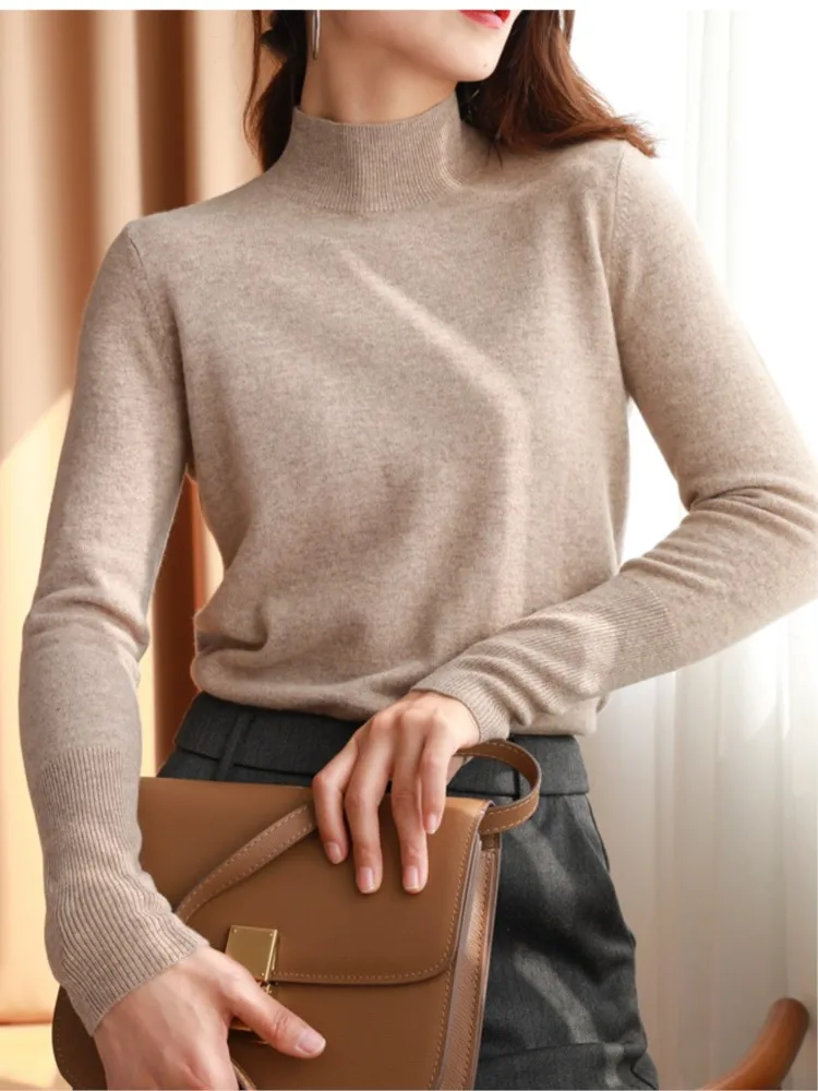 

Autumn Spring Sweater Outerwears Bottom Women Fashion Turtleneck Pullover Slim Long Sleeve Knitted Jumpers Soft Warm Femme Top