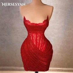 Nersesyan Mini Tulle Sleevesless Formal Evening Gowns Sexy Lace Appliques Prom Dresses Glitter Cocktail Graduation Dress 2023