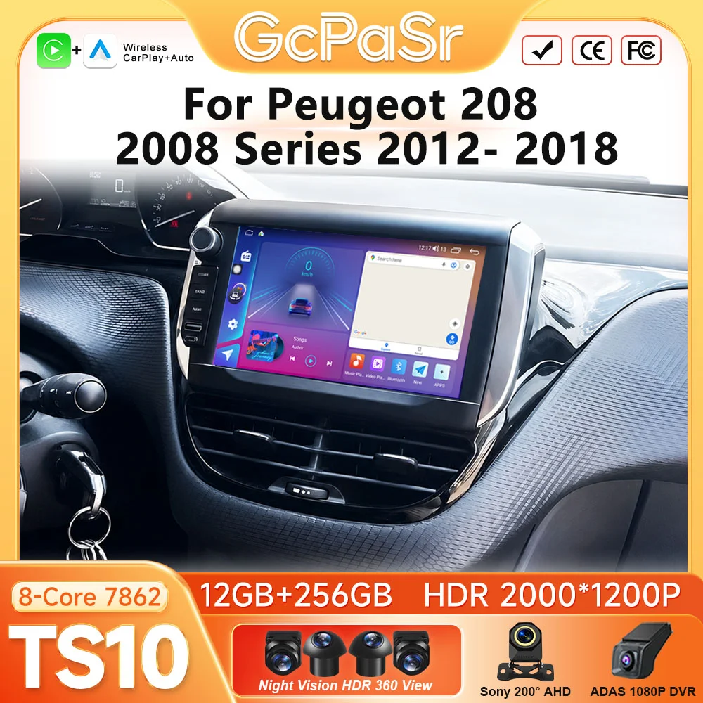 Android Auto CarPlay For Peugeot 208 2008 Series 2012- 2018 Car Radio Car Intelligent Systems Screen GPS Navigation Android 16