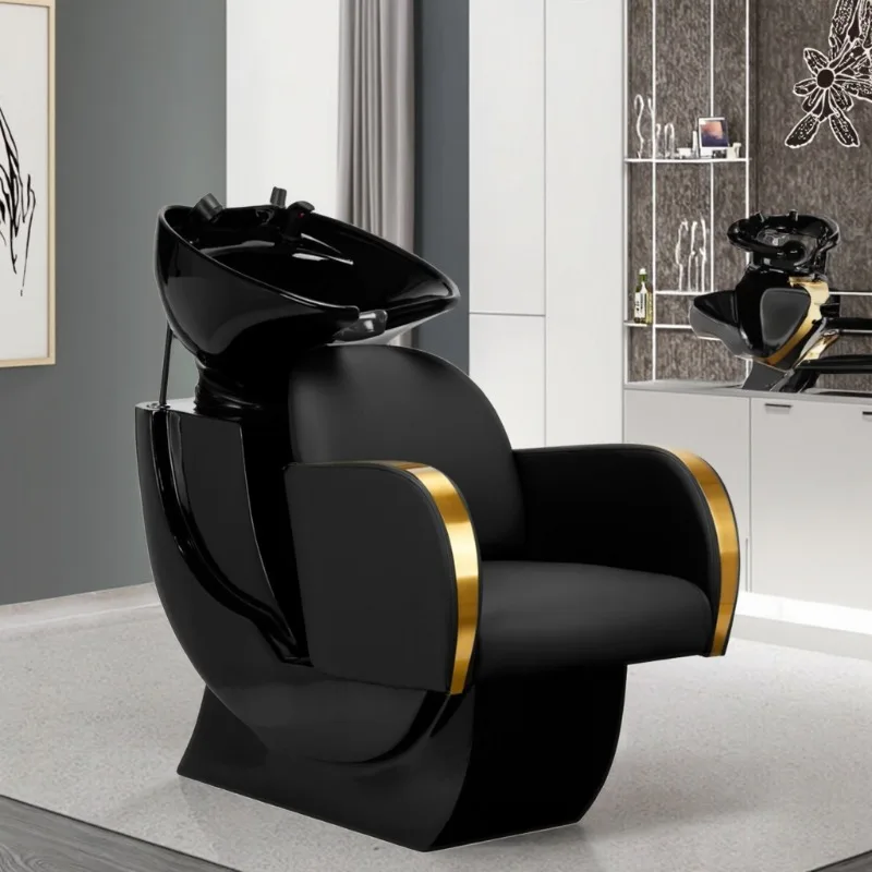 Washing Chair Hairdressing Basin Shampoo Bed Hair Salon Black Gold Beauty Salon Furniture Set Styling Chair Shampoo Bowl Sink