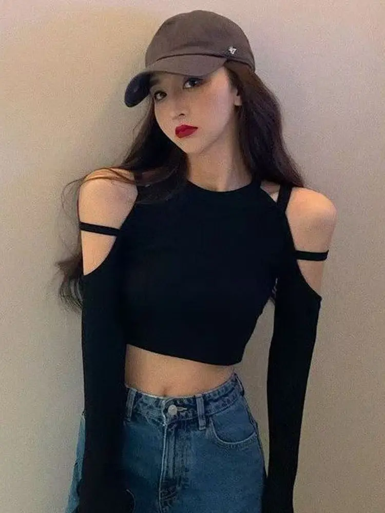Top feminino de manga comprida com ombros descobertos Just Dance Jazz, roupas de performance para grupo feminino Kpop, estilo...