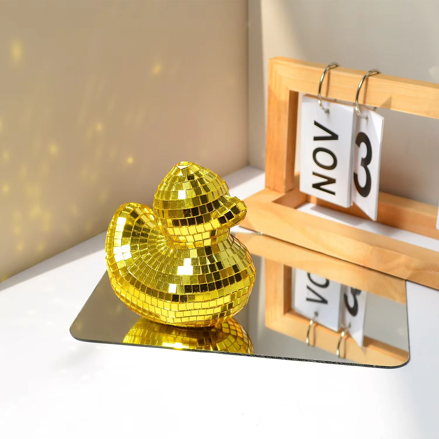 Aparatos de decoración, aparatos de mesa, espejo de cristal amarillo, pato, decoración de pato Disco, tamiz de harina, Coladores para cosina, tamiz