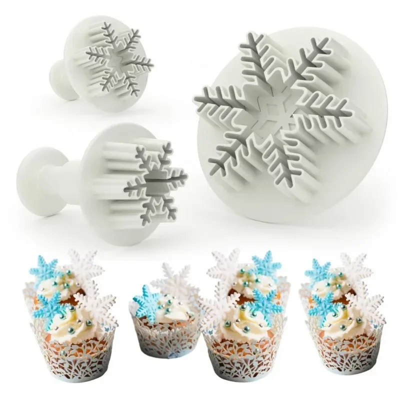 Snowflake Cookies Biscuit Mold Fondant Sugarcraft Plunger Cookie Cutters Xams Snow Cupcake Cake Decorating Tool Christmas