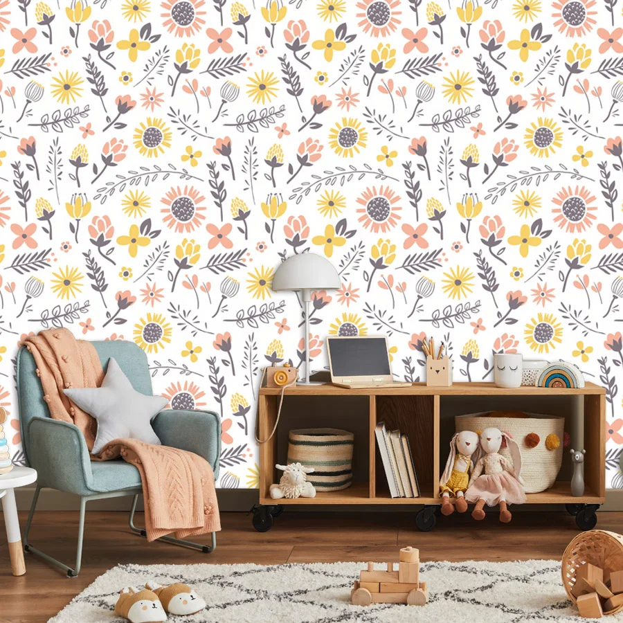 Self Adhesive Optional, 12+ Waterproof Nature Botanical Sunflowers Floral Wallpaper for Living Room Art Papers Home Decor Mural